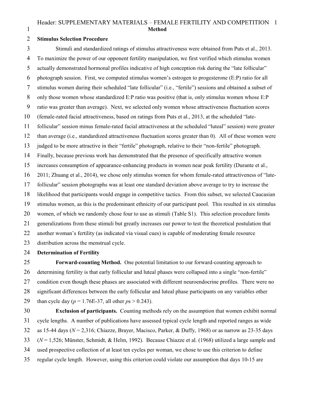 Supplementary Materials Female Fertility and Competition1