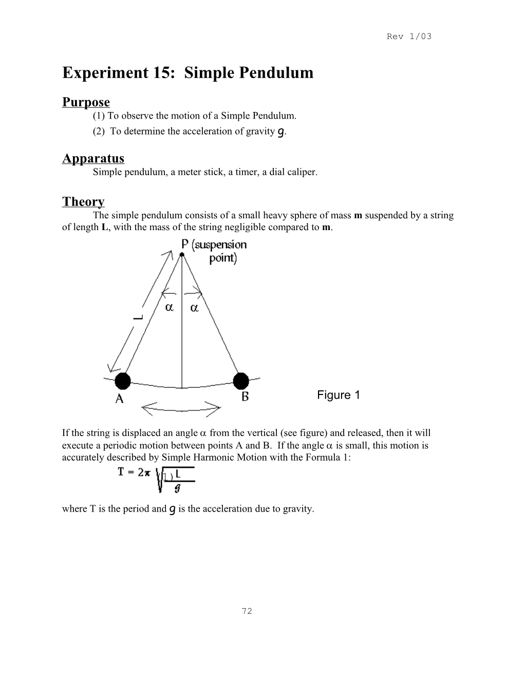 Experiment 1-K Simple Pendulum