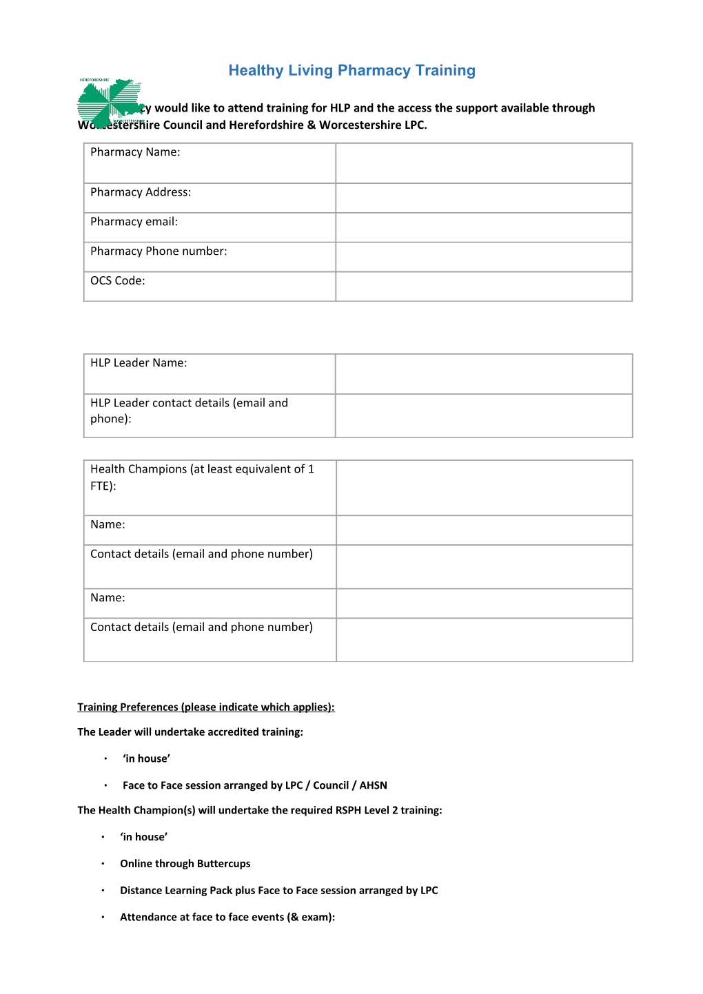 Healthy Living Pharmacy Training