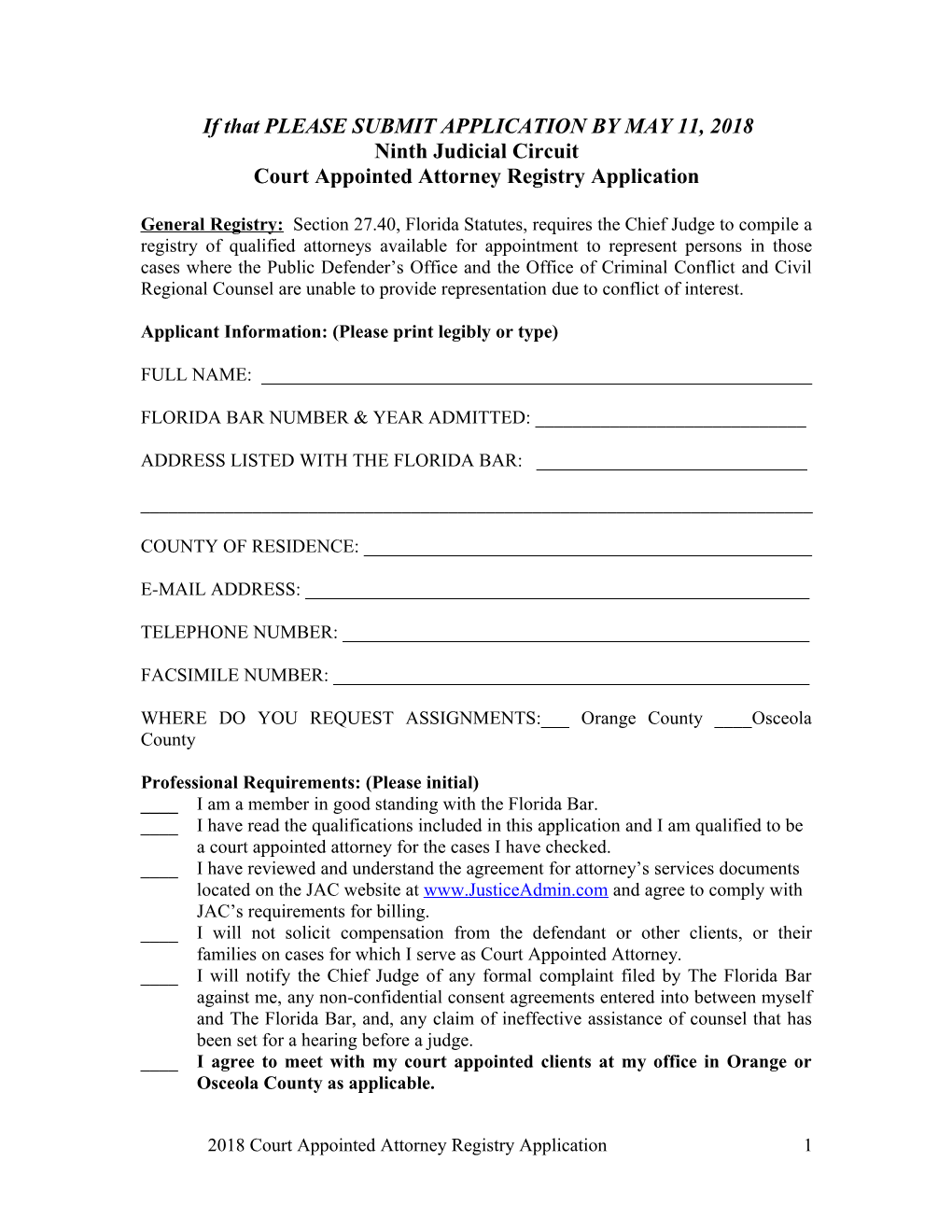 Court Appointed Attorney Application