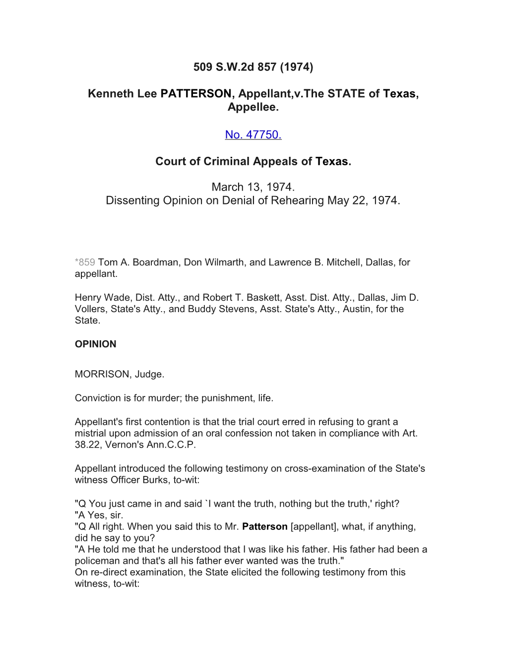 Kenneth Lee PATTERSON, Appellant, V. the STATE of Texas, Appellee