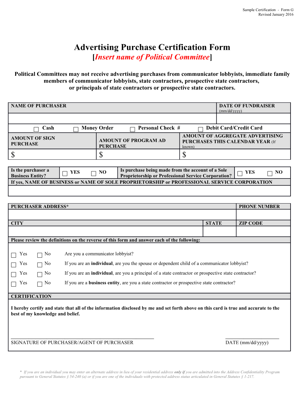 Suggested Contribution Compliance Form for A