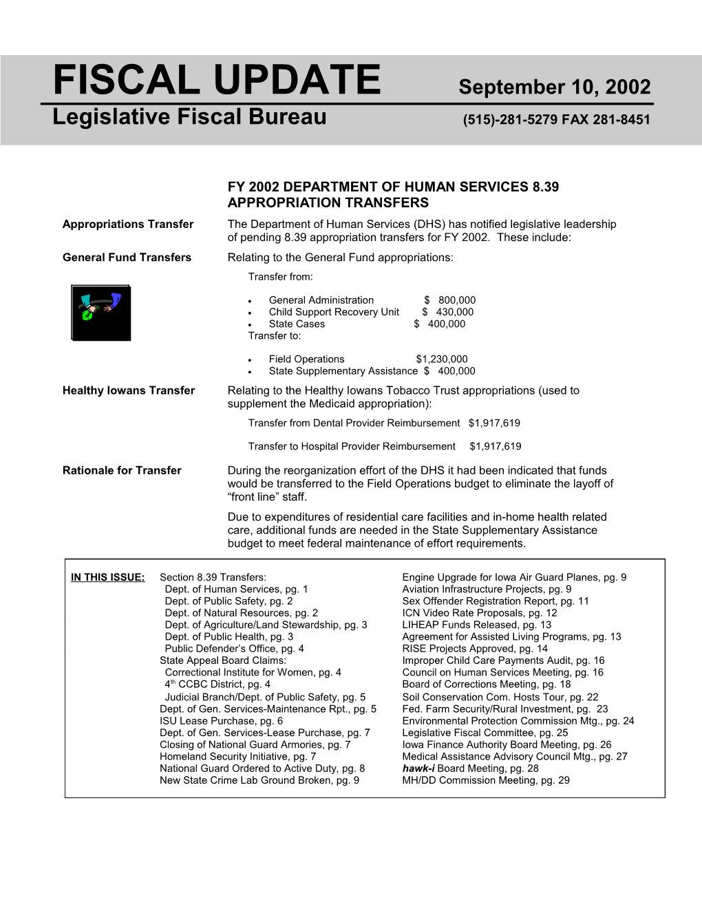 Legislative Fiscal Bureau (515)-281-5279 FAX 281-8451 s1
