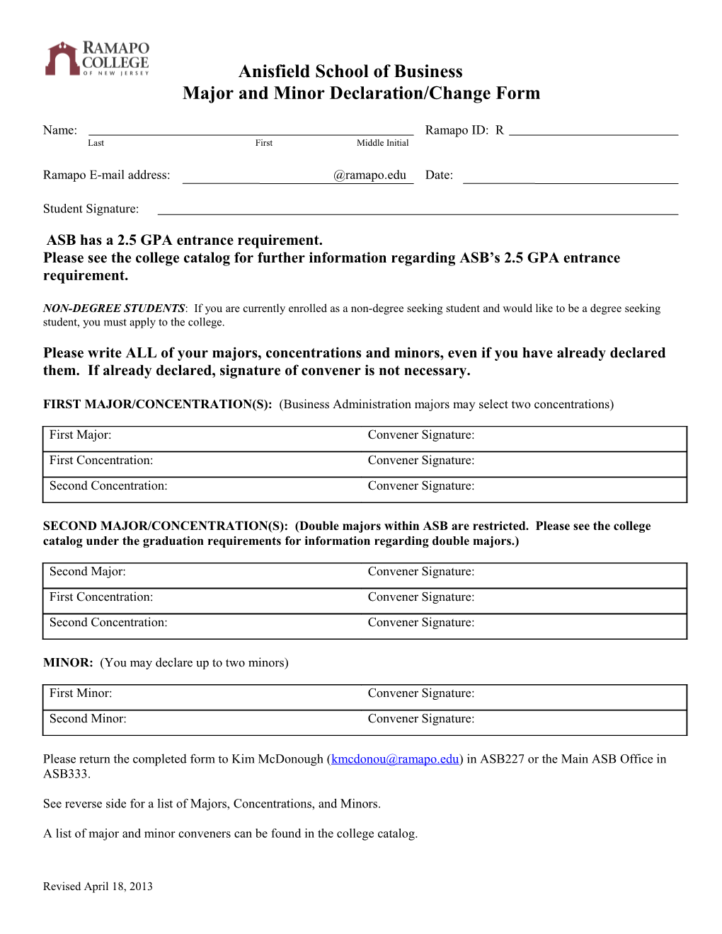 Major/Minor Declaration Form