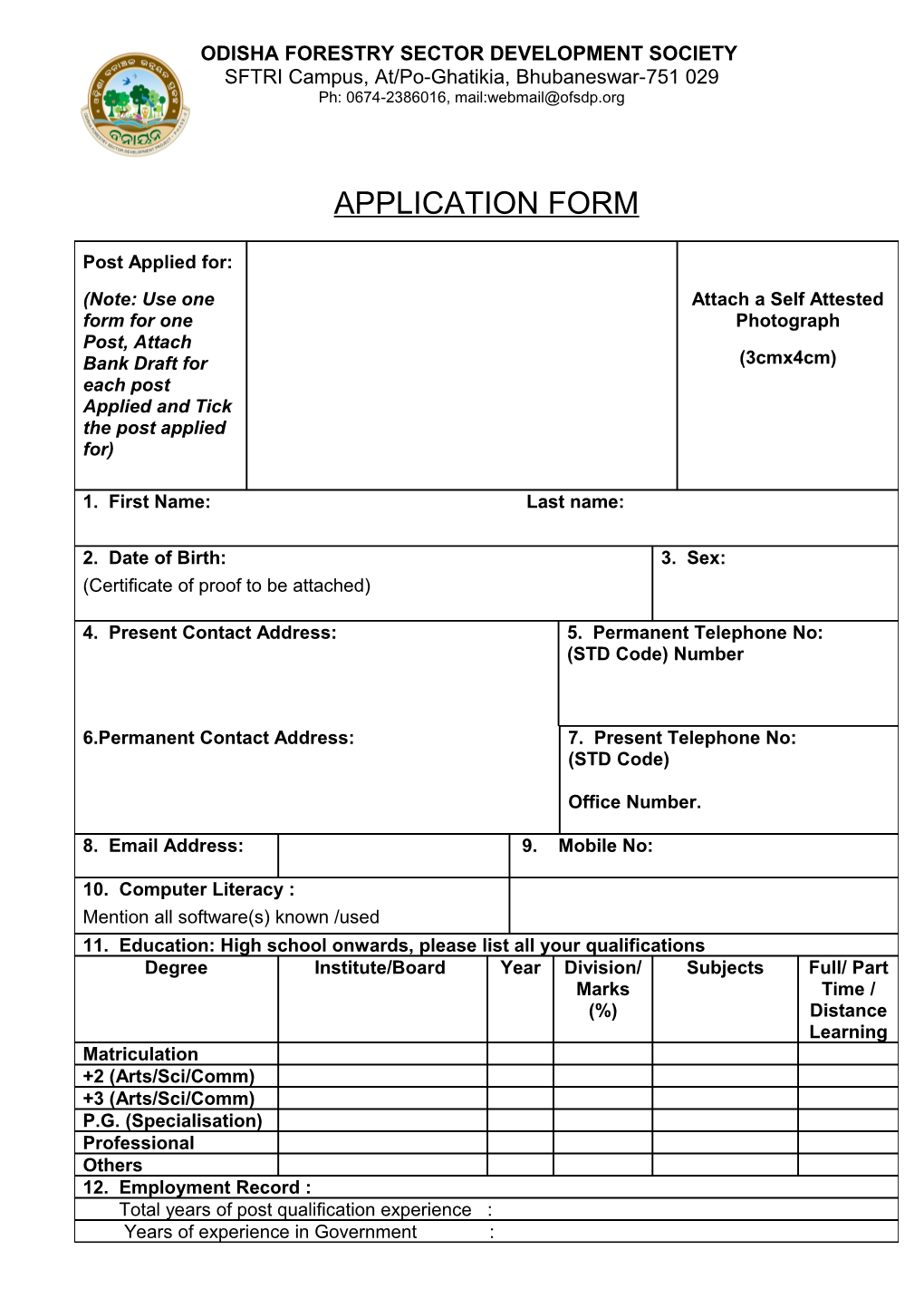 14. Employment History: (Use Separate Sheets If Required)