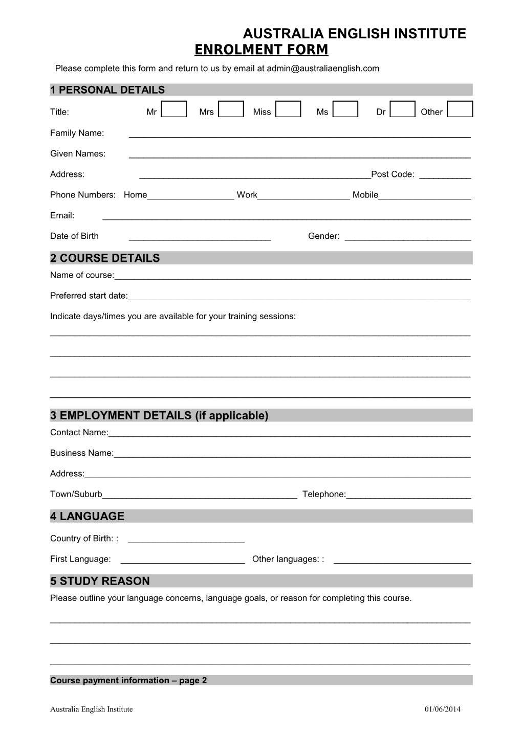 Private RTO Enrolment Form (Word)