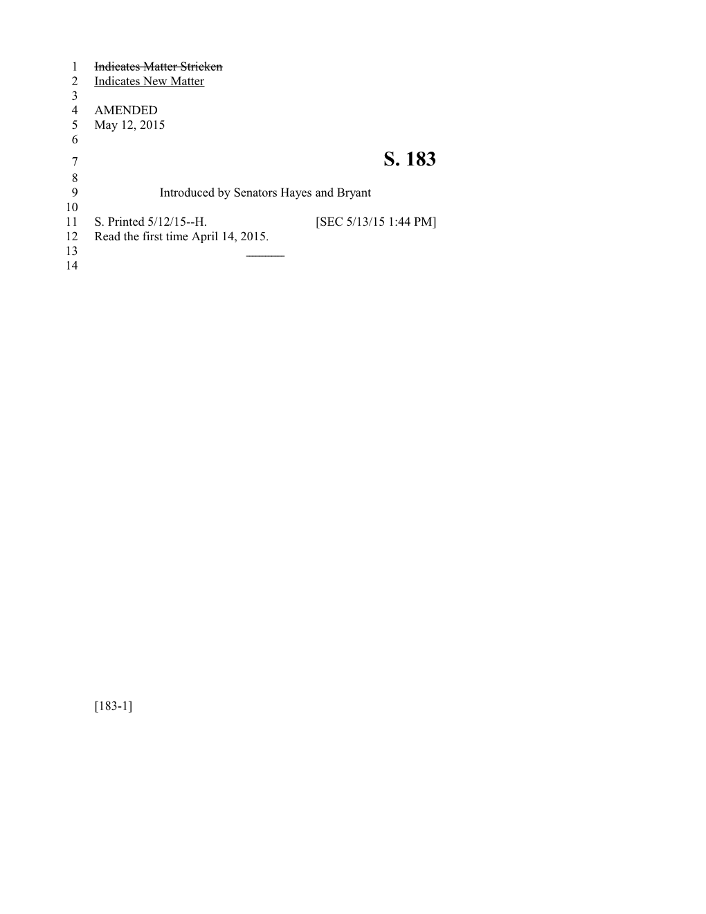 2015-2016 Bill 183 Text of Previous Version (May 13, 2015) - South Carolina Legislature Online