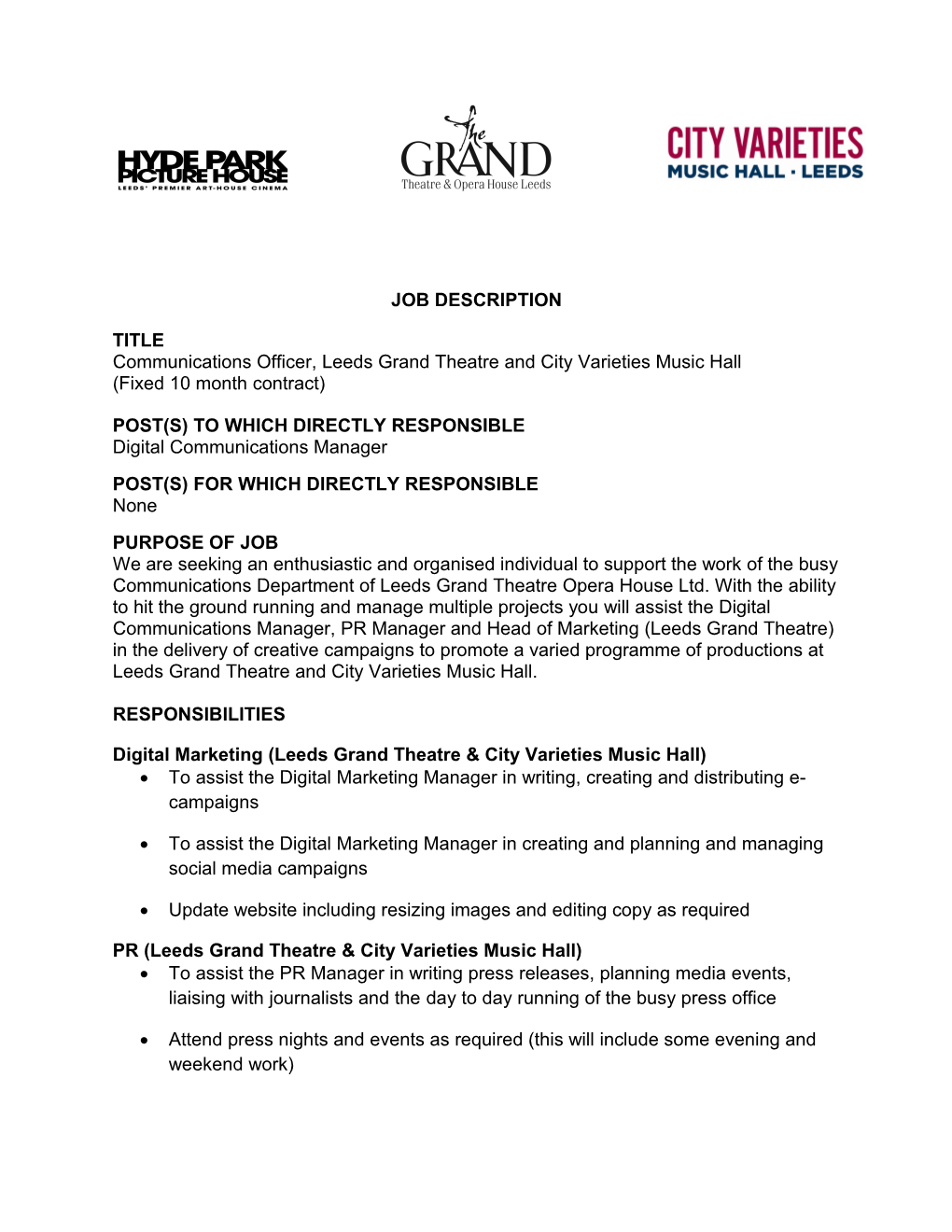 Communications Officer, Leeds Grand Theatre and City Varieties Music Hall