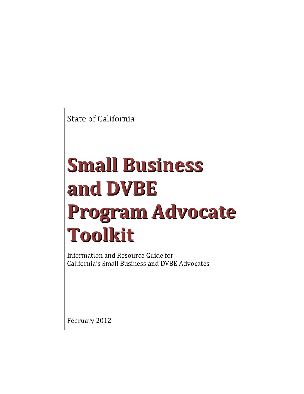 Small Business and DVBE Program Advocate Toolkit