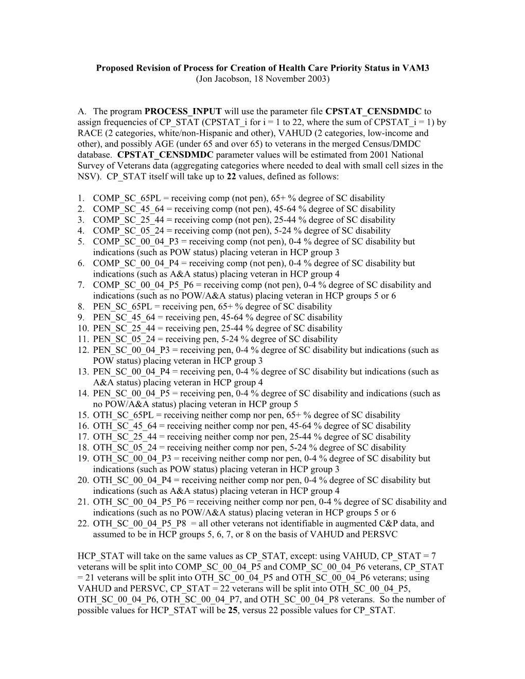 Proposed Process for Creation of Health Care Priority Status (HCP STAT) in VAM3