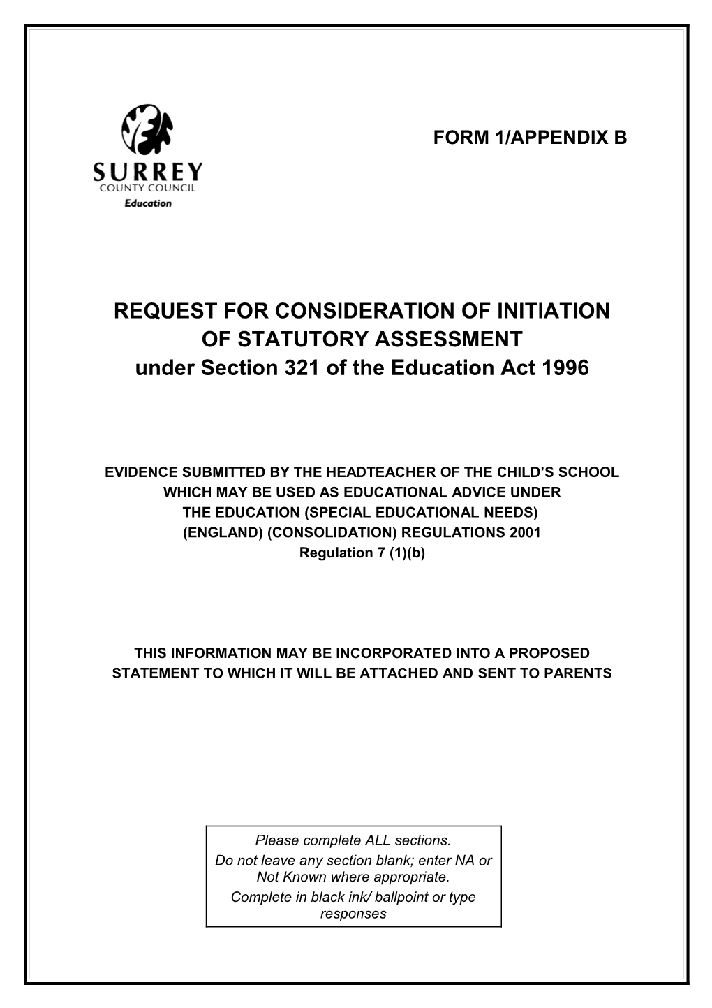 Form 1/Appendix B