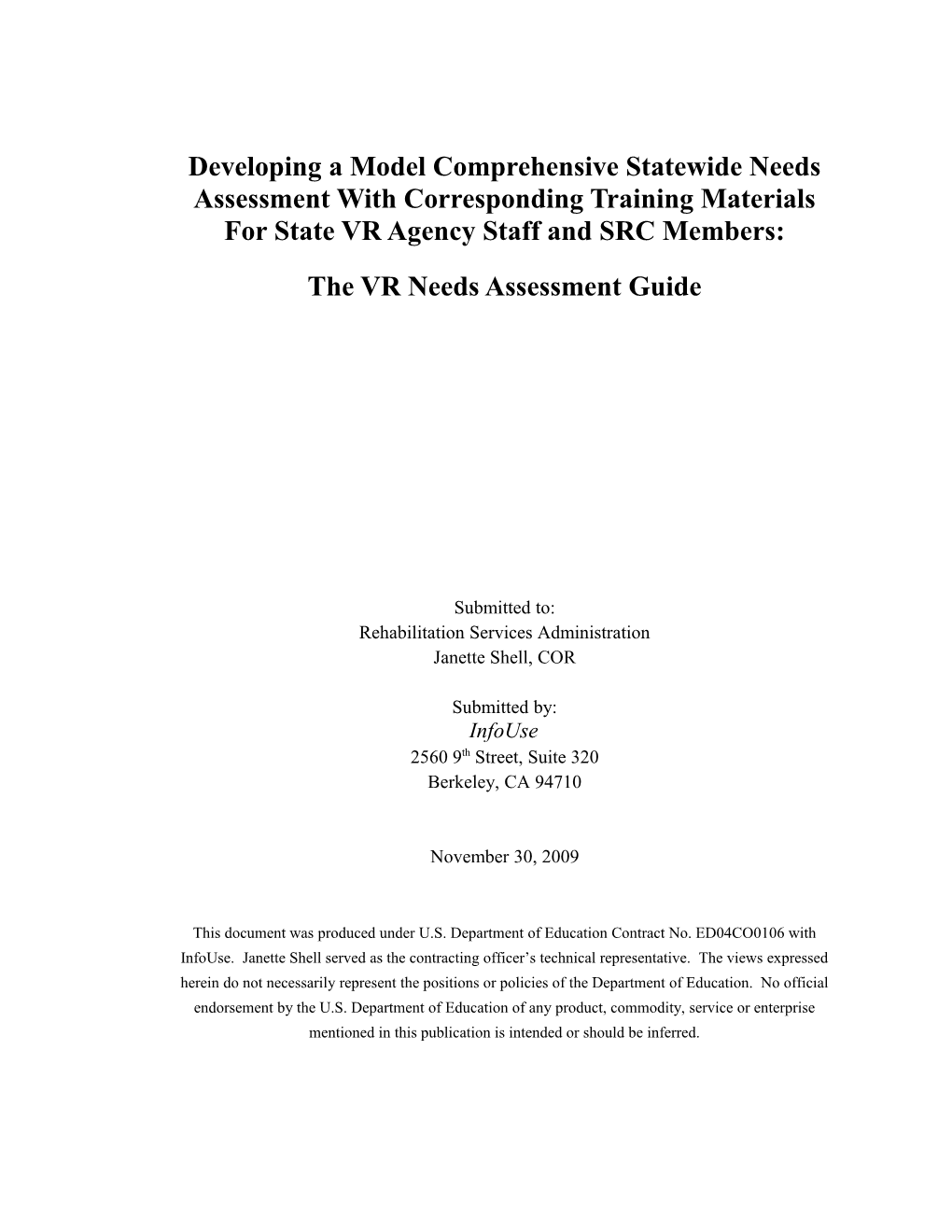 Developing a Model Comprehensive Statewide Needs Assessment with Corresponding Training