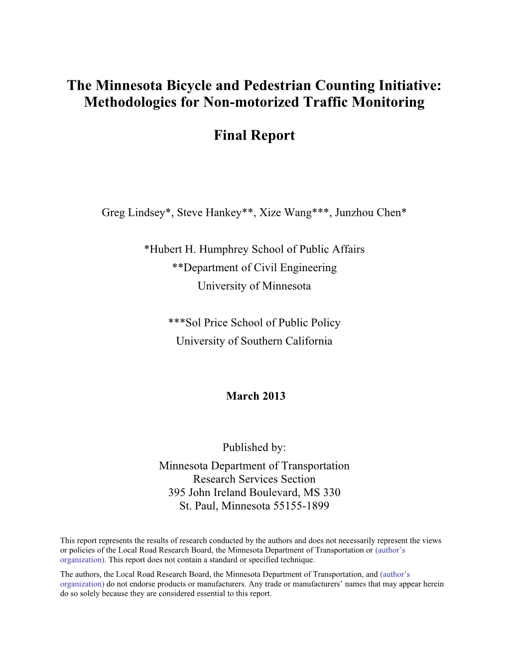 The Minnesota Bicycle and Pedestrian Counting Initiative