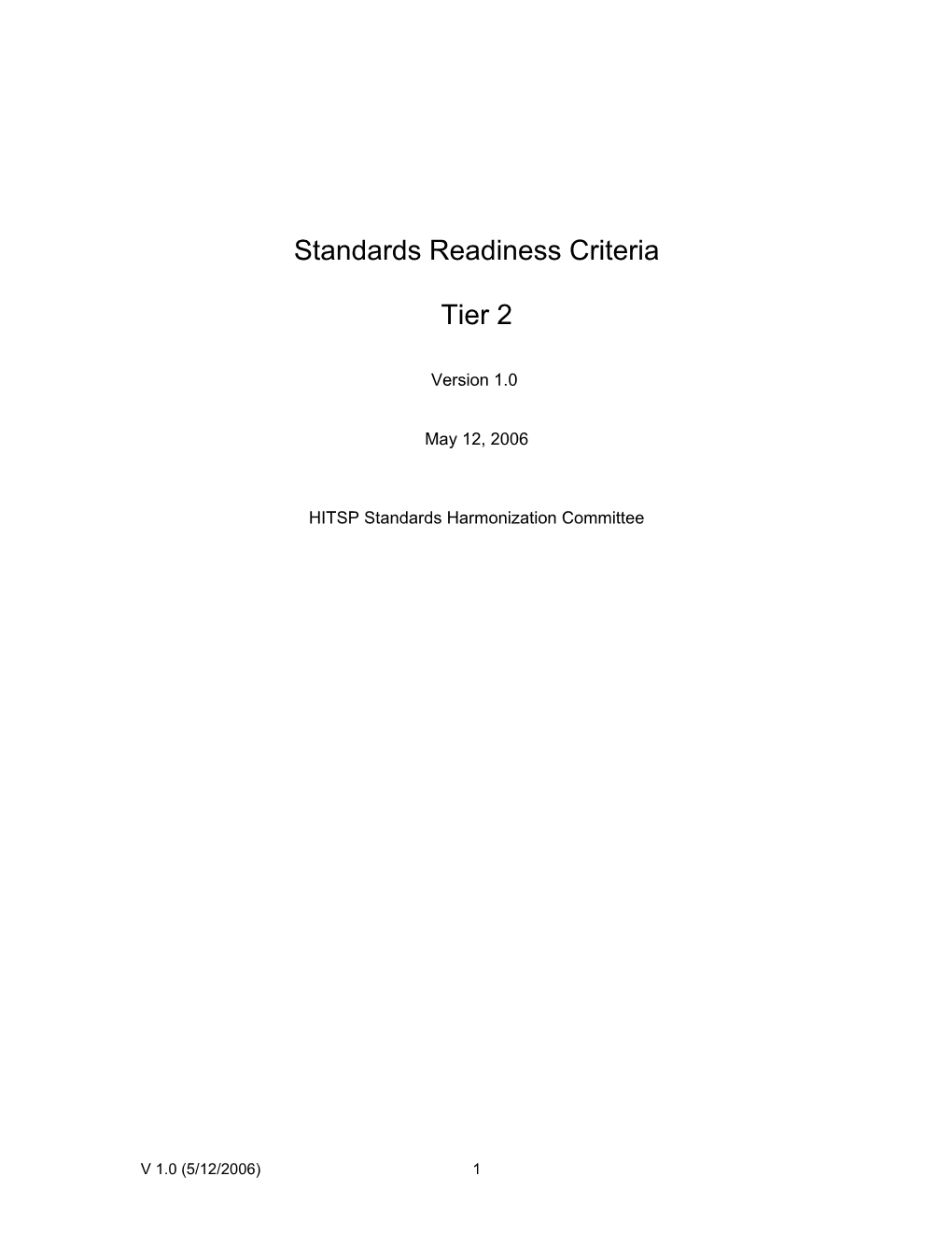 Readiness Criteria Tier 2 V1.0