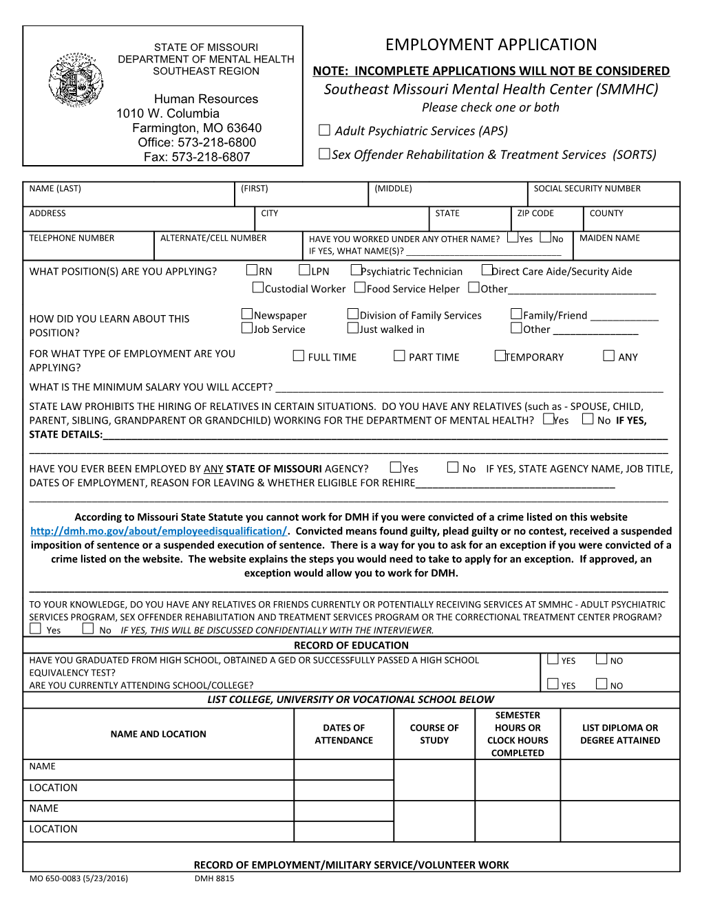 OFFICE USE ONLY: MESH Record Attached No Record Found in MESH