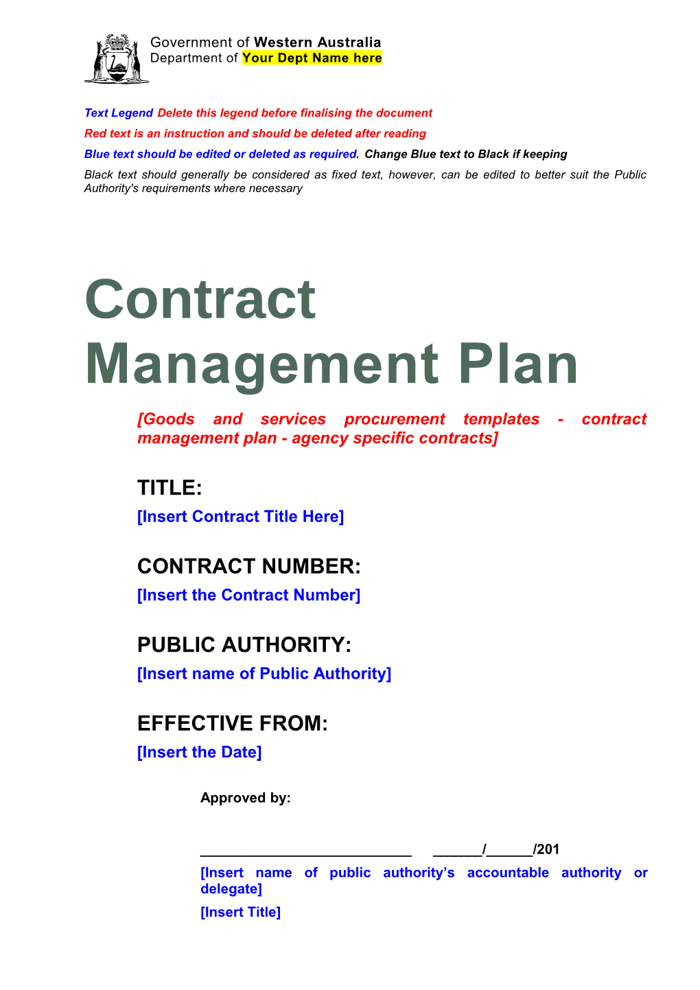 Contract Management Plan (Agency Specific) Template