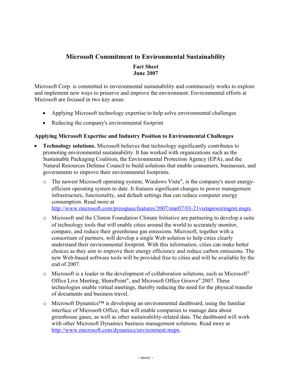 Microsoft Commitment to Environmental Sustainability