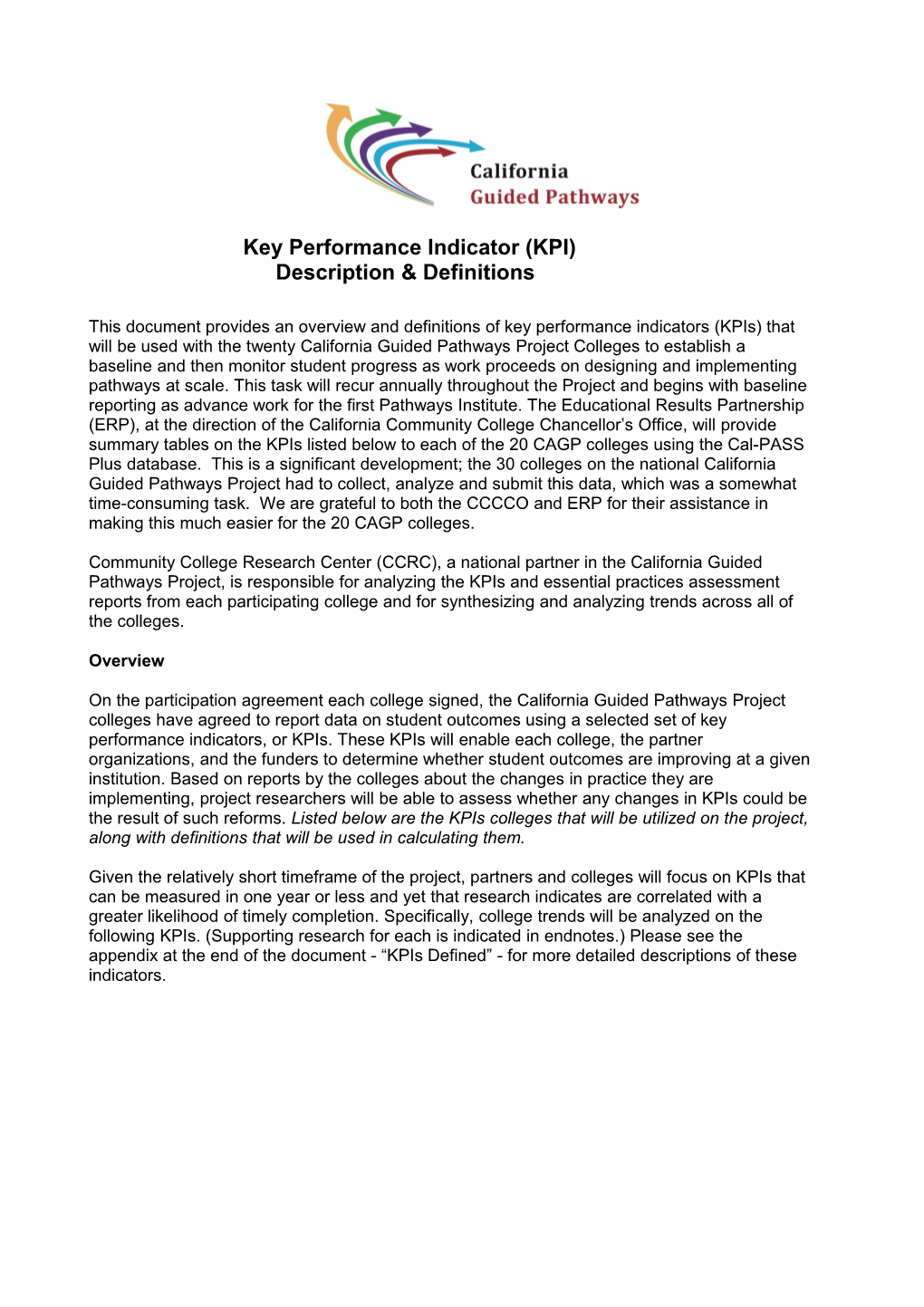 Key Performance Indicator (KPI) Description & Definitions