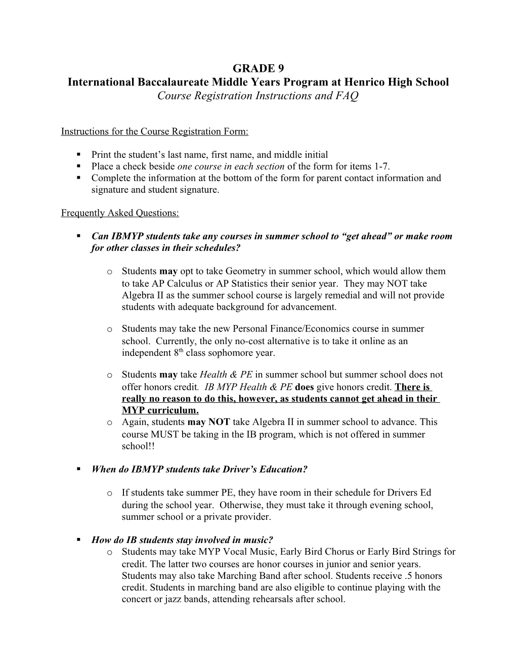 International Baccalaureate Middle Years Program at Henrico High School