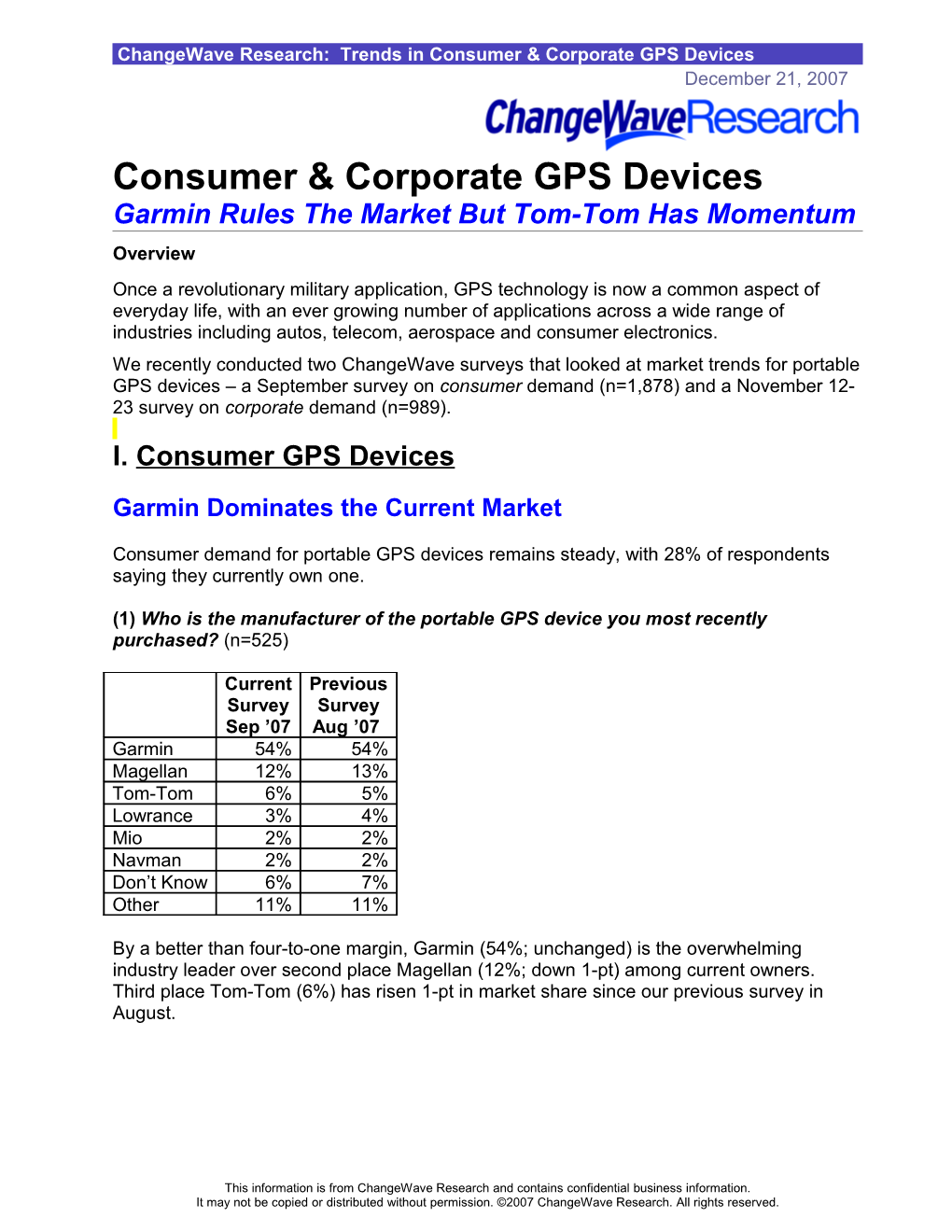 Changewave Research: Trends in Consumer & Corporate GPS Devices