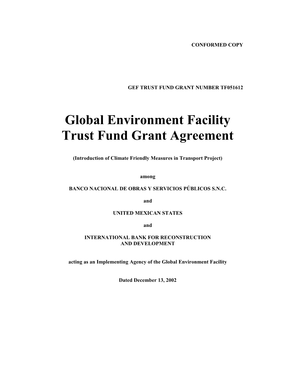 Gef Trust Fund Grant Number Tf 024371