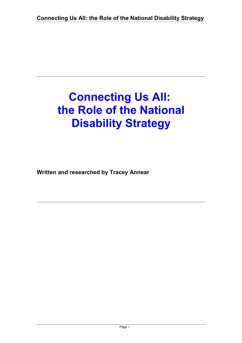 Connecting Us All: the Role of the National Disability Strategy