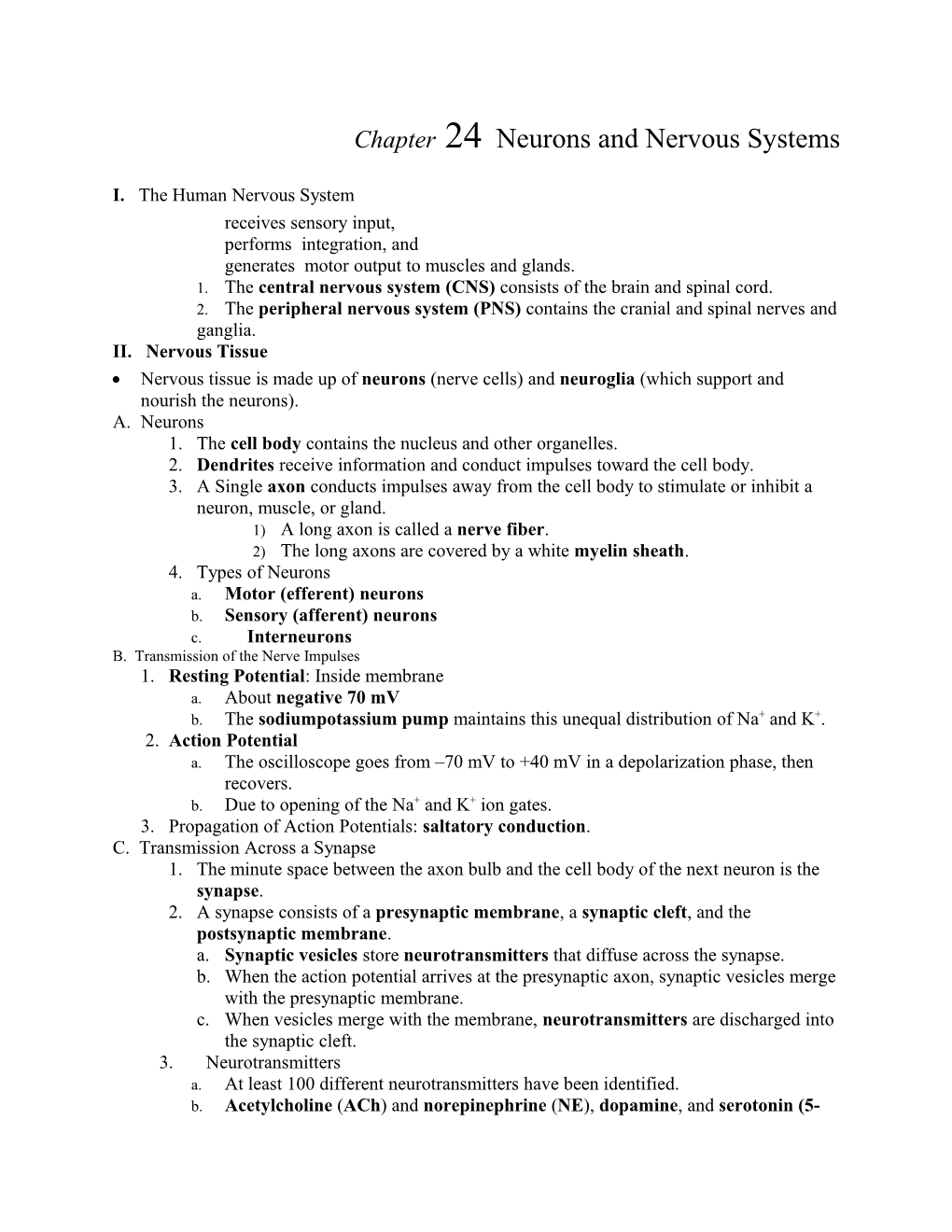 Chapter 24 Neurons and Nervous Systems