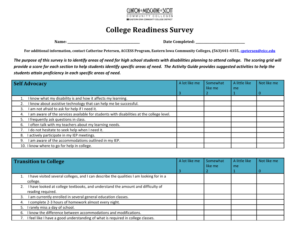 College Readiness Survey