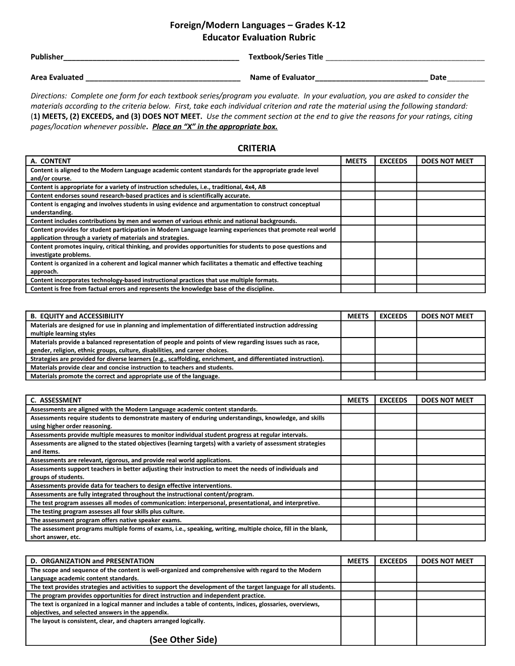 Foreign/Modern Languages Grades K-12