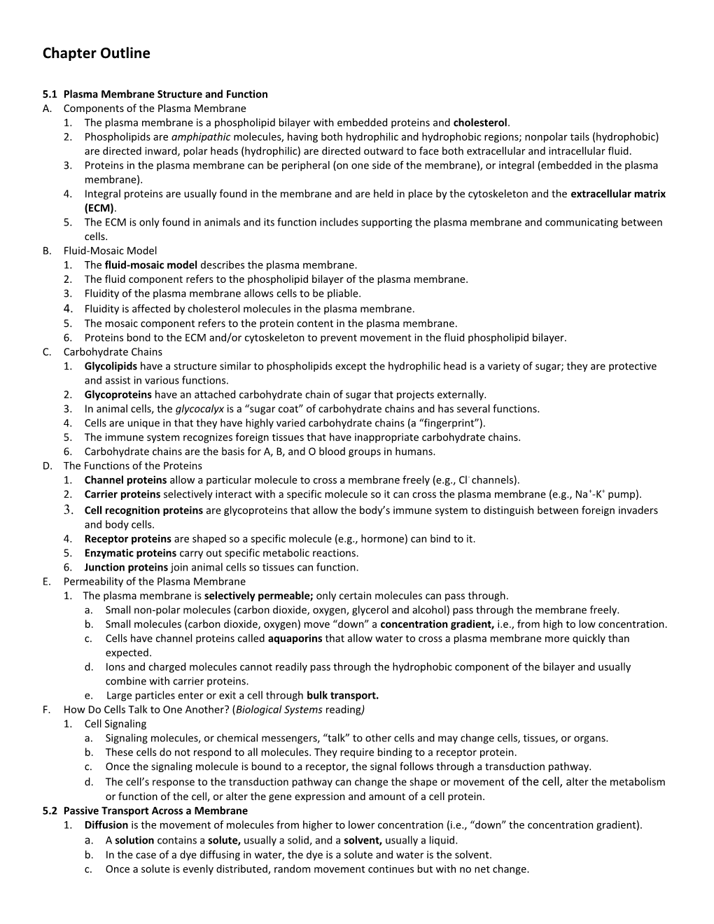 5.1 Plasma Membrane Structure and Function