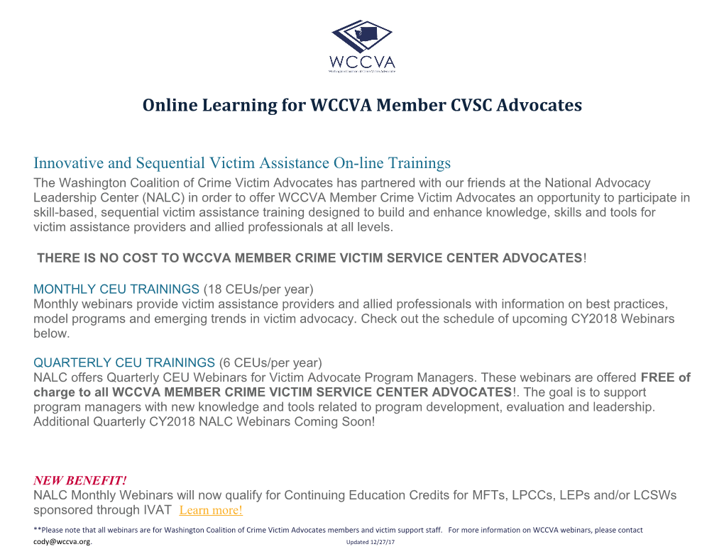 Online Learning for WCCVA Member CVSC Advocates