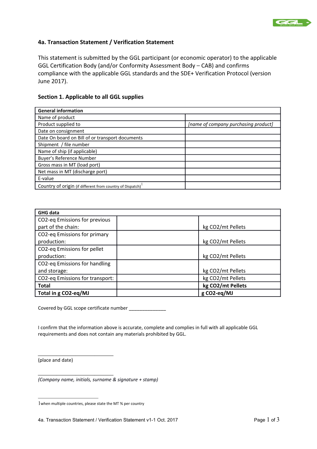 4A. Transaction Statement / Verification Statement