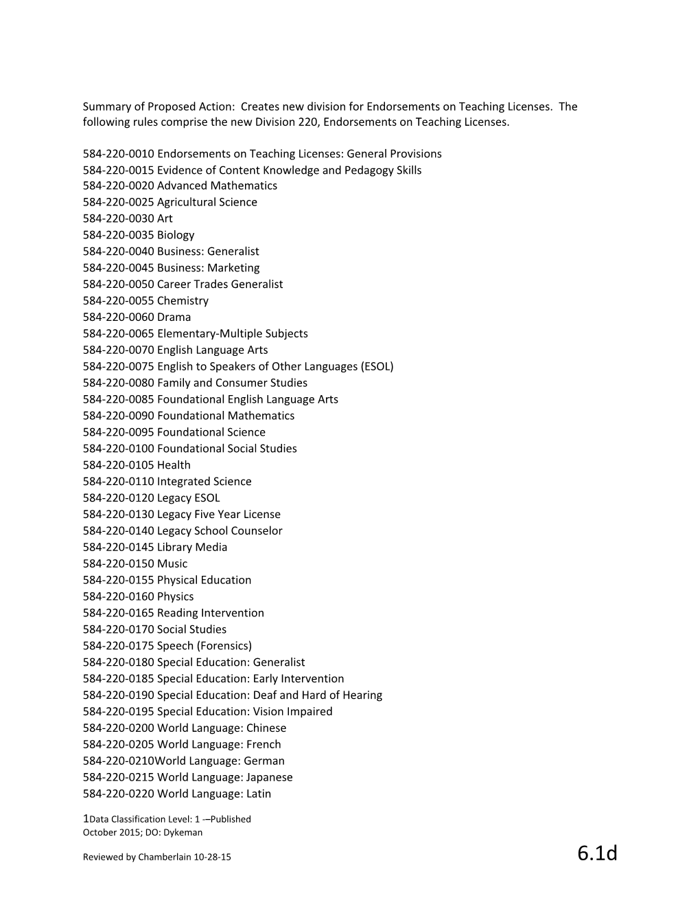 584-220-0010 Endorsements on Teaching Licenses: General Provisions