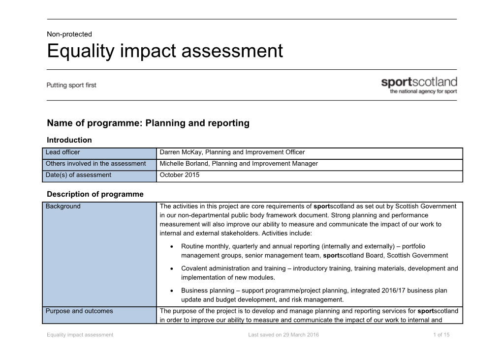 Name of Programme: Planning and Reporting