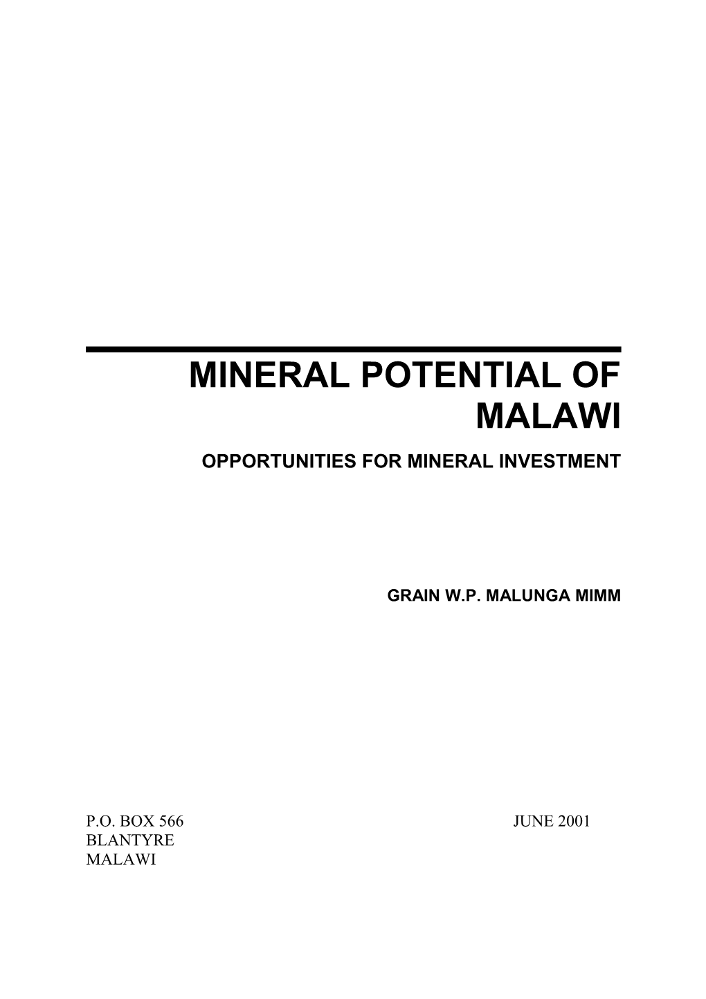 Mineral Potential of Malawi