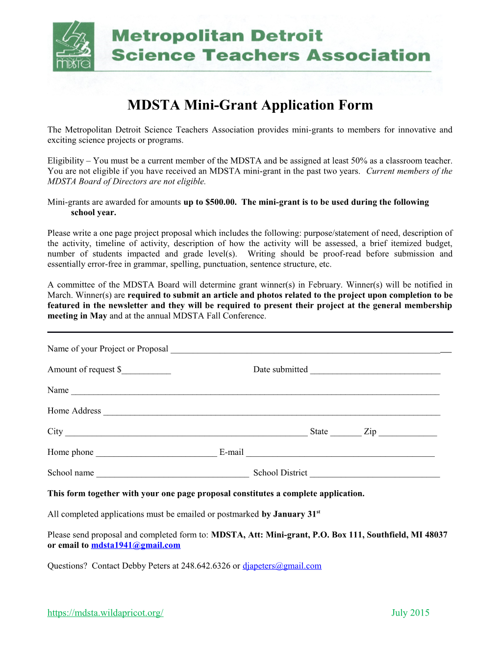 MDSTA Mini-Grant Application