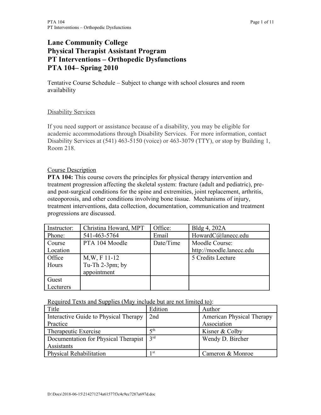 PTA 142 Intro to Clinical Practice