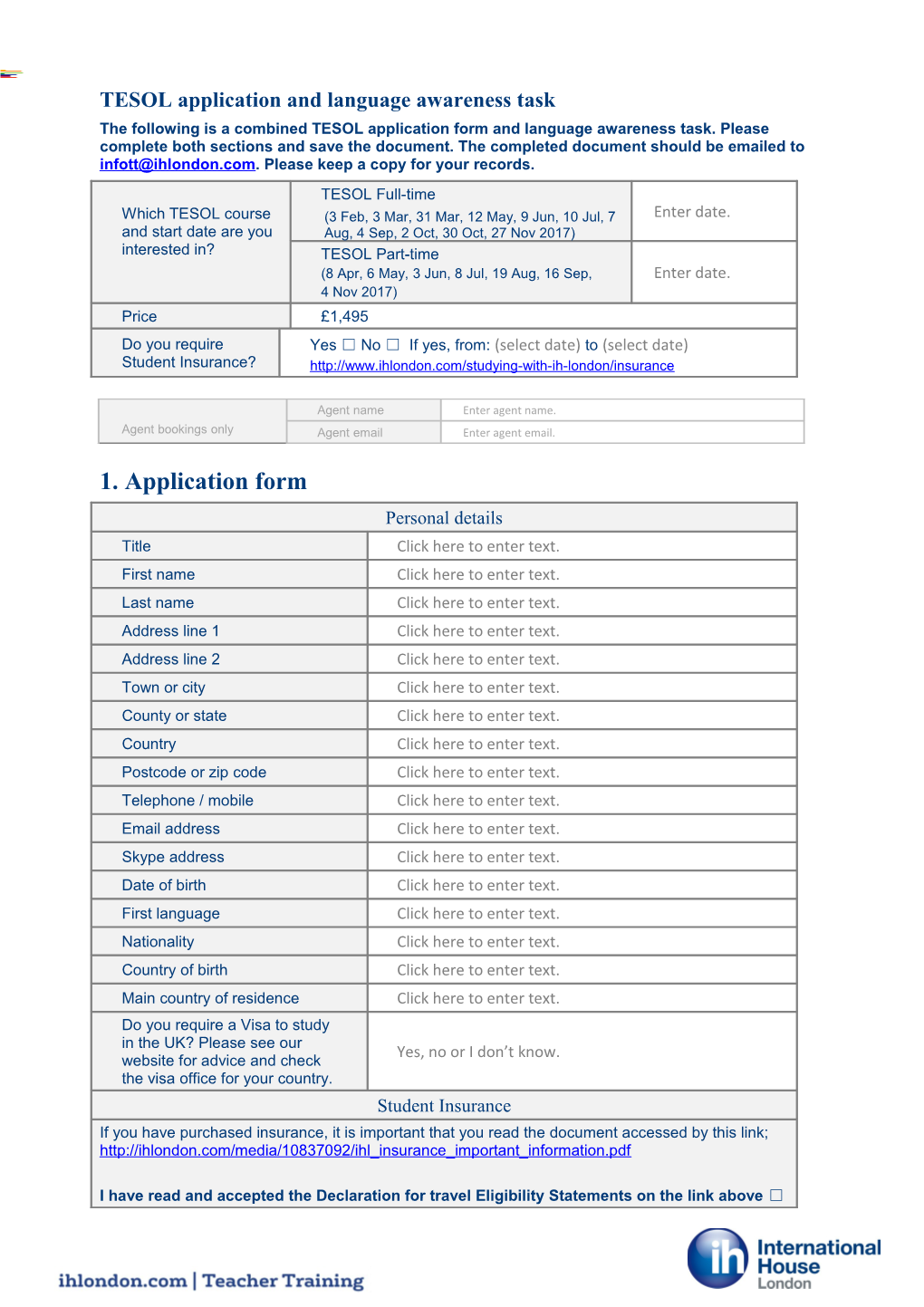 TESOL Application and Language Awareness Task