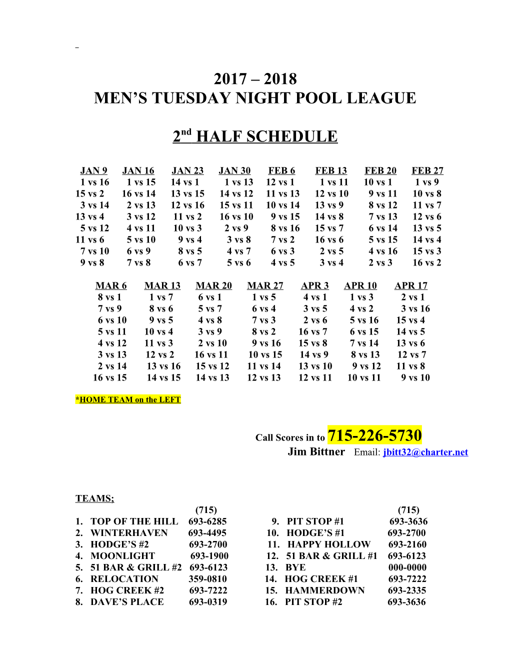 Men S Tuesday Night Pool League