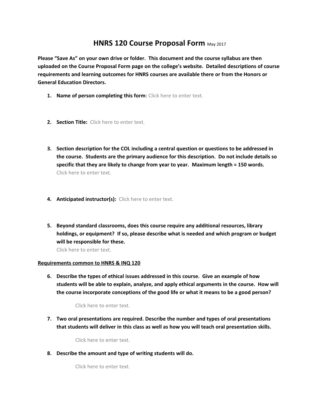 HNRS 120 Course Proposal Form May 2017