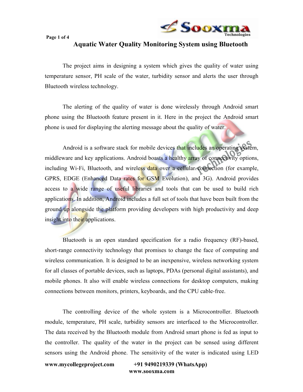 Aquatic Water Quality Monitoring System Using Bluetooth