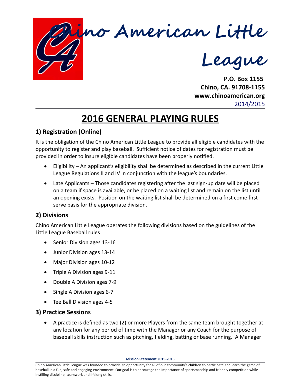 2016 General Playing Rules