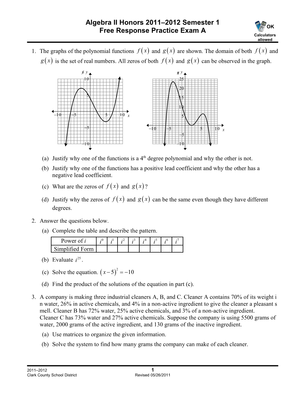 Free Response Practice Exam A