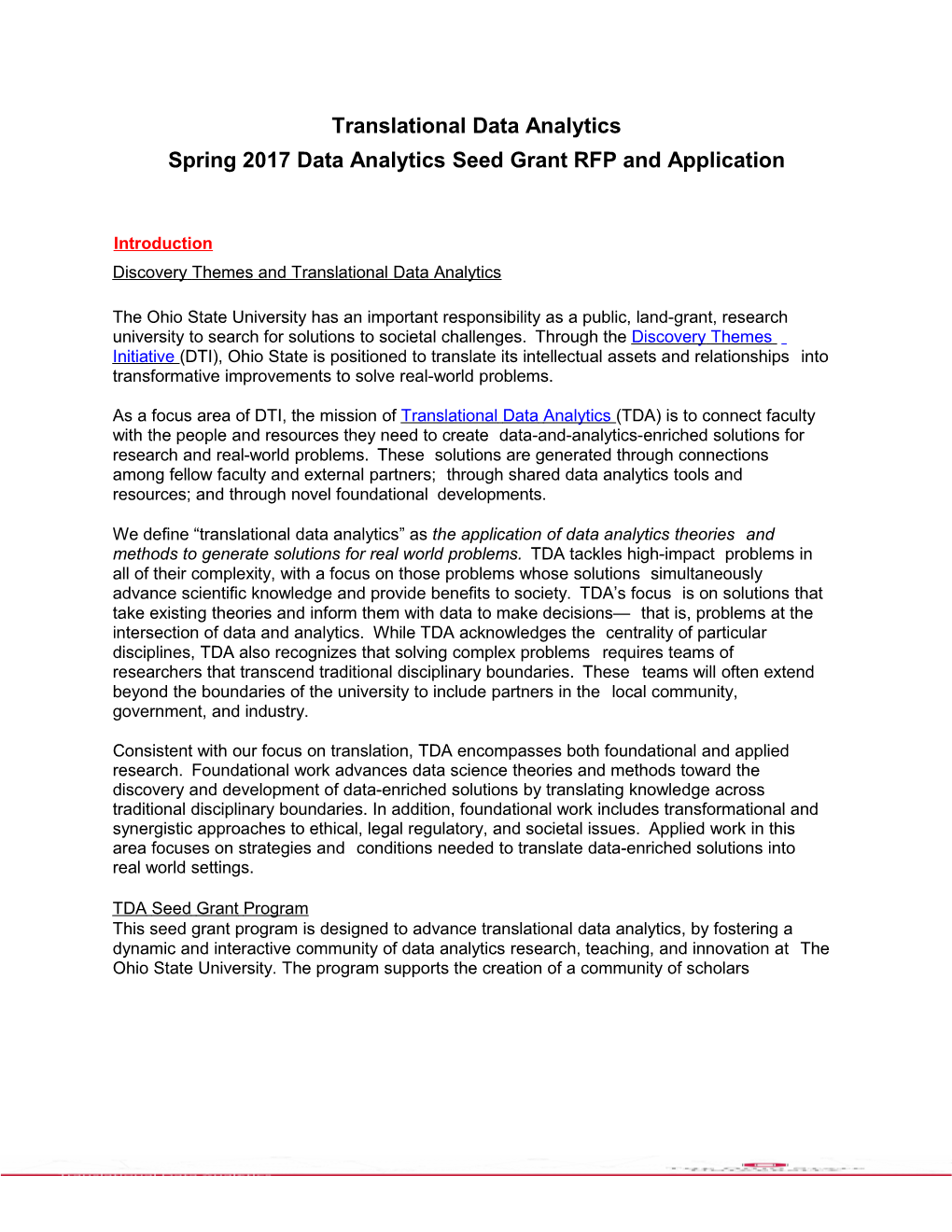 Spring 2017 Data Analytics Seed Grant RFP and Application