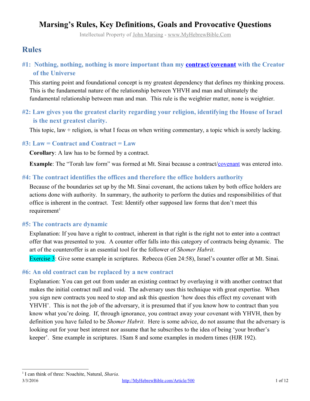 Marsing S Rules, Key Definitions, Goals and Provocative Questions