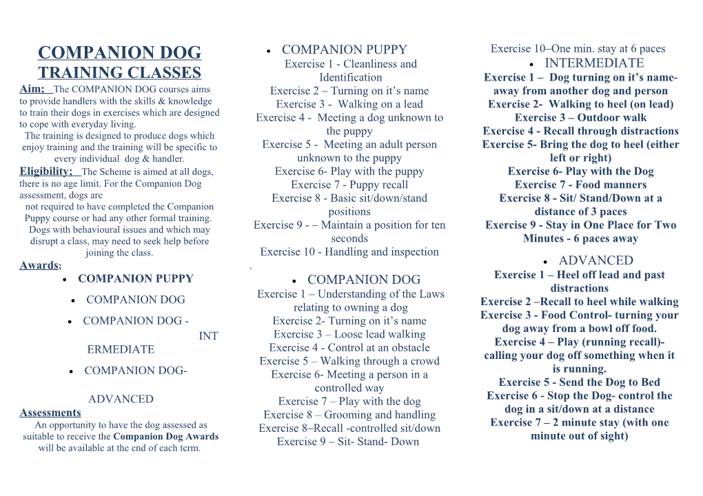 Companion Dog Training Classes