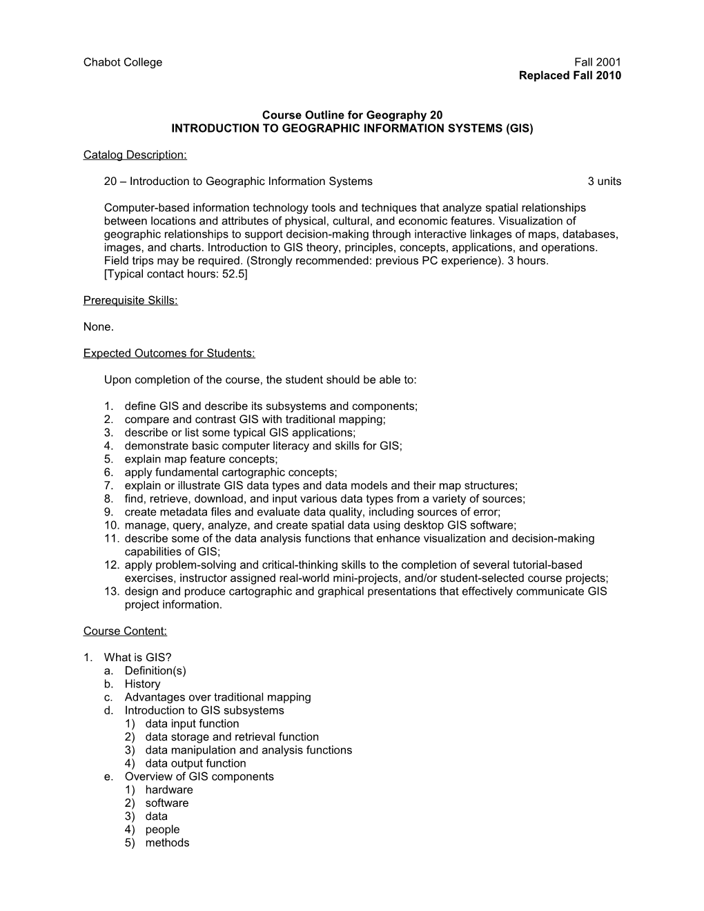 Course Outline for Geography 20, Page 1