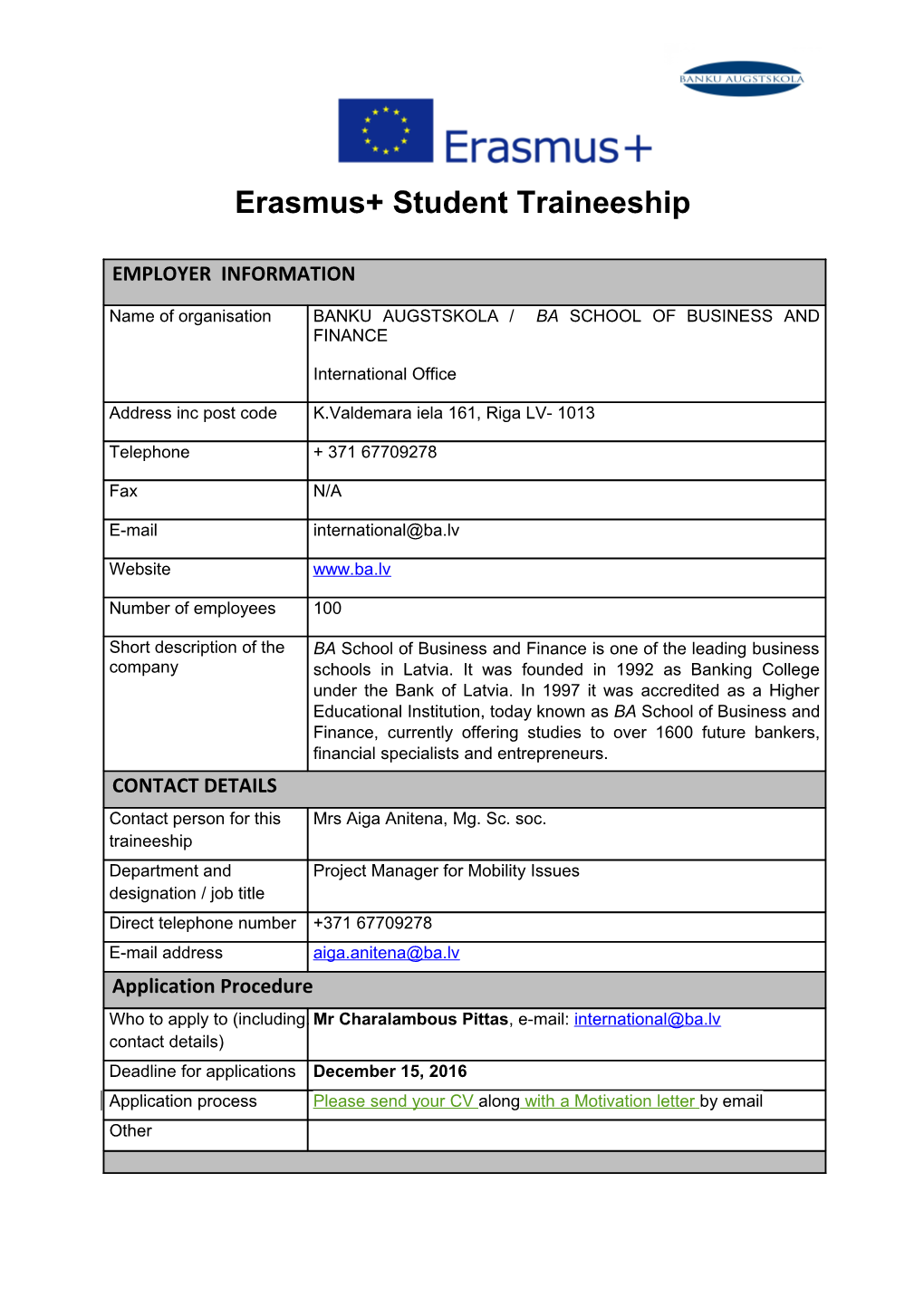 Erasmus+Student Traineeship