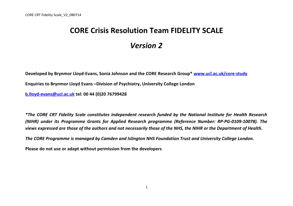 Corecrisis Resolution Team FIDELITY SCALE