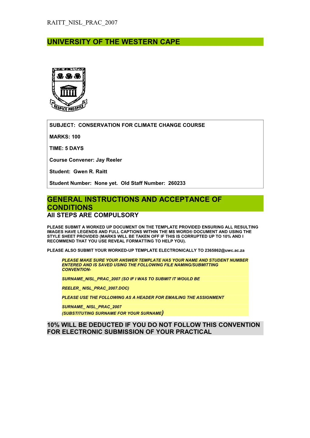 Template for Answering Bcb724 Climate Change